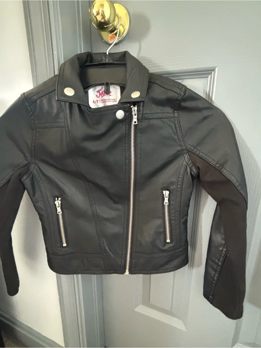 Justice Black Faux Leather Moto Jacket with Zip Pockets